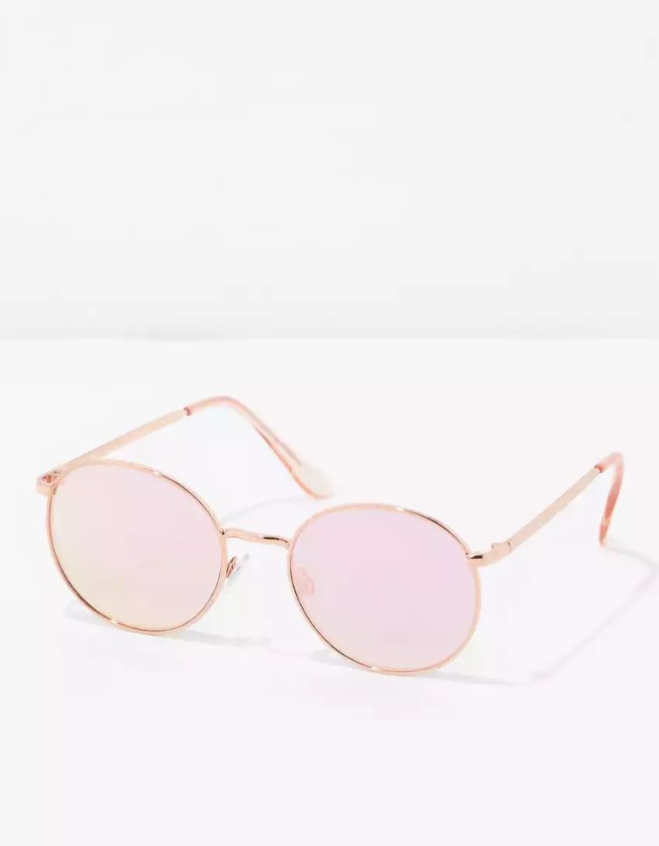 Lunettes de Soleil American Eagle AEO Rose Gold Round Metal Rose Doré Femme | EIA-89965665